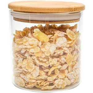 Pote Hermético Vidro 500ml com Tampa de Bambu Oikos Redondo