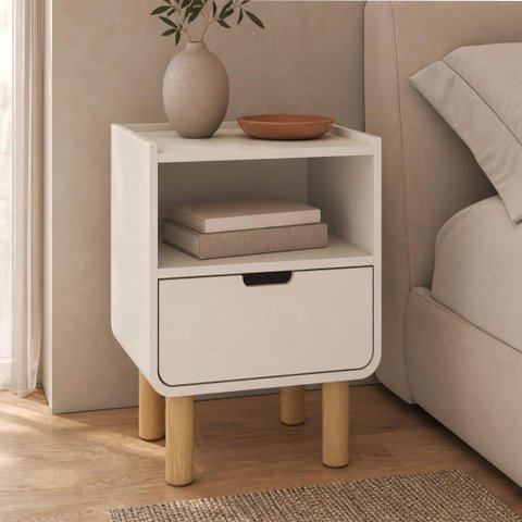 Mesa de Cabeceira para Quarto 1 Gaveta Orgânica 40cm Nordic A03 Off White Roble - Lyam Decor