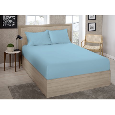 Lencol Casal (138) Avulso Liso Sortido C/ Elastico 70% Algodao 30% Poliester - Estamparia:azul