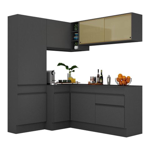 Armário de Cozinha Completa de Canto com Rodapé Veneza Multimóveis V2089 Preto