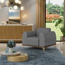Ver imagem 2 de Kit 02 Poltronas Decorativas Base De Madeira e Pés D'Ouro Molino D02 Veludo Cinza C-317 - Lyam