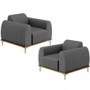 Ver imagem 1 de Kit 02 Poltronas Decorativas Base De Madeira e Pés D'Ouro Molino D02 Veludo Cinza C-317 - Lyam