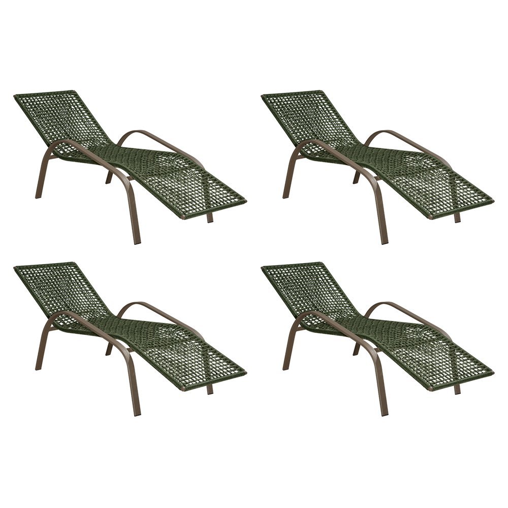 Kit 4 Cadeiras de Descanso Jade em Corda Náutica Verde e Alumínio Champagne