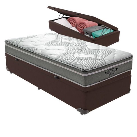 Cama Box com Baú Solteiro Bravus com Colchão Ibiza Molas Ensacadas Courino Marrom Vtech