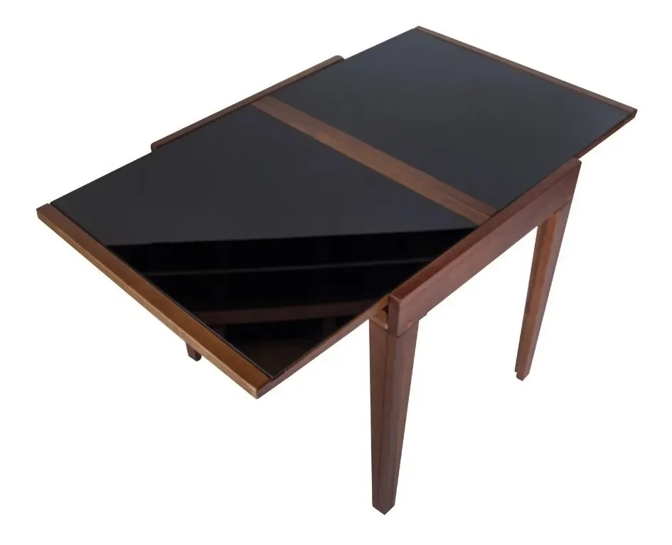 Ver imagem 4 de Mesa de Jantar Cozinha Extensível 4 Cadeiras Madeira Maciça E Vidro Preto