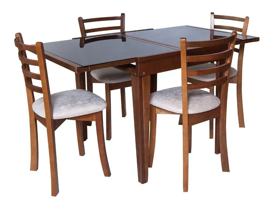 Ver imagem 3 de Mesa de Jantar Cozinha Extensível 4 Cadeiras Madeira Maciça E Vidro Preto