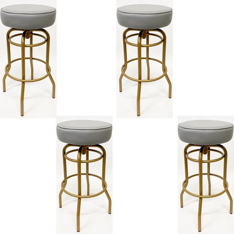 Kit 4 Banquetas Alta Bar Giratória cor Dourado fosco assento cinza - Poltronas do Sul