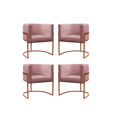 Kit 4 Poltrona Reforçadas Decorativa Sala de Estar Carla Base Ferro Bronze Suede Rose