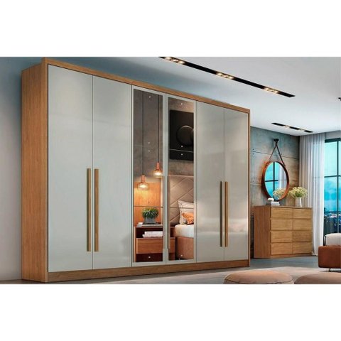 Guarda Roupa 6 Portas (2 c/ Espelho) e 8 Gavetas Robust/Livorno Cumaru/Fendi 25 - Novo Horizonte