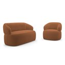Ver imagem 1 de Kit Poltrona Giratória e Sofá Orgânico Living Glee 02 Lugares 140cm Bouclê Terracota - Desk Design