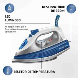 Ferro a Vapor Fvn01bl 1200w Branco e Azul Mondial 220v - 3