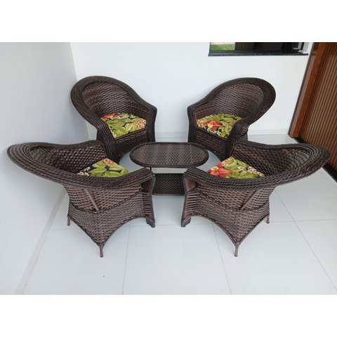 Jogo 4 Poltronas 1 Mesa Centro Fibra Sintética Jardim Varanda Área de Entrada da Casa