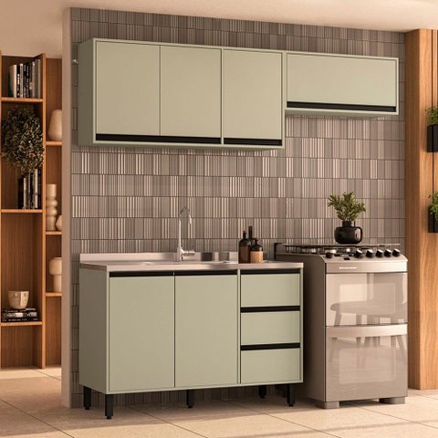 Cozinha Completa Koya 6 Portas 3 Gavetas 40250027 Verde Oliva - Politorno