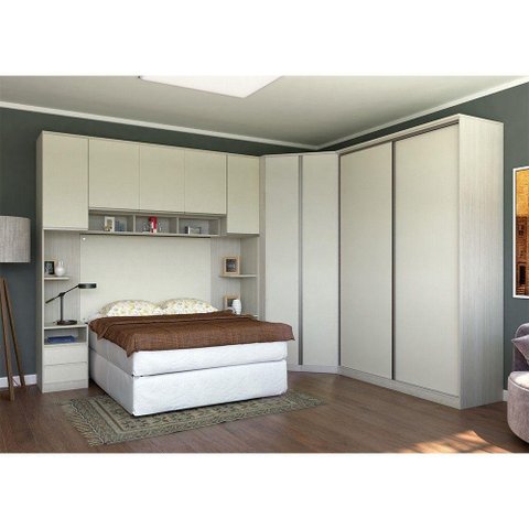 Guarda Roupa Canto 9 Portas E 10 Gavetas Crema Com Kashmir