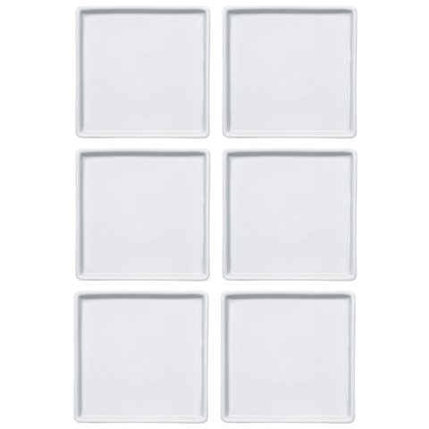 Conjunto 6 Pratos de Porcelana Branco Quadrados Rasos 16x16cm Americana Germer