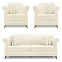 Ver imagem 1 de Kit 2 Poltronas e Sofá 2 Lugares 1,80m Pés Castanho Bege