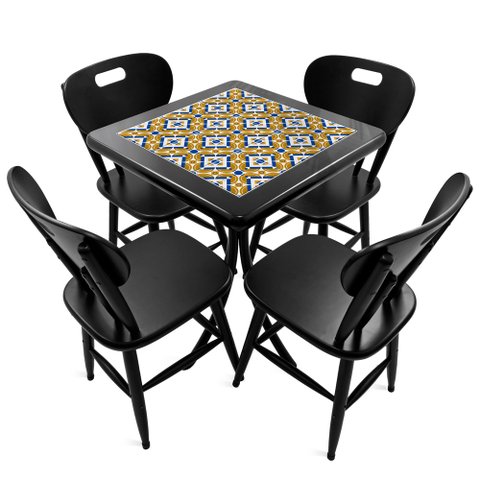 Mesa Madeira Azulejo 60x60cm - Bistrô Fixa 78cm - Preta - Anos Dourados
