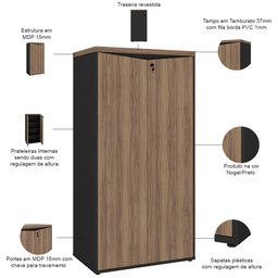 Armário para Escritório 160cm 02 Portas com Chave Unik A02 Nogal Preto - Lyam Decor - 3 Armário para Escritório 160cm 02 Portas com Chave Unik A02 Nogal Preto - Lyam Decor - 3