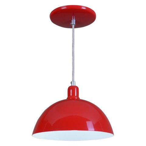 Pendente Meia Lua 24cm Luminária Lustre Alumínio Vermelho