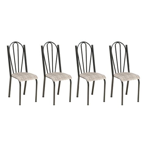 Kit 4 Cadeiras de Cozinha Alasca Estampado Rattan Pés de Ferro Cromo Preto - Pallazio