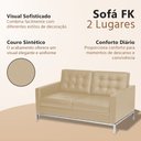 Ver imagem 3 de Sofá Fk 2 Lugares Couro Sintético Linha Premium Design Modernista Sala Recepção Alto Padrão - Bege