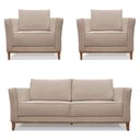 Ver imagem 1 de Kit 2 Poltronas e Sofá Living 2 Lugares 1,90m Vega Linho Areia Pés Castanho - Pallazio