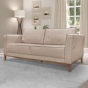 Ver imagem 2 de Kit 2 Poltronas e Sofá Living 2 Lugares 1,90m Vega Linho Areia Pés Castanho - Pallazio