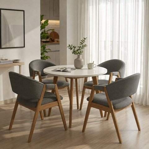 Conjunto Mesa Freijó 90cm & 4 Cadeiras Zara Design Sofisticado