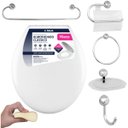 Ver imagem 6 de Assento Tampa Vaso Sanitário Oval Almofadado Branco + Kit Para Banheiro 5 Peças Cromado