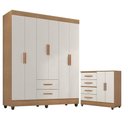 Ver imagem 1 de Guarda Roupa Casal 6 Portas e Cômoda 4 Gavetas 2 Portas Lite Nature Off White - Móveis Leão