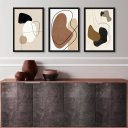 Ver imagem 2 de Kit 3 Quadros Sala Arte Abstrata- Cinza Marrom Preto 33x24cm - com Vidro:madeira Preta