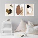 Ver imagem 1 de Kit 3 Quadros Sala Arte Abstrata- Cinza Marrom Preto 33x24cm - com Vidro:madeira Preta