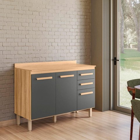 Balcão Intenza com Tampo 120 Cm com 3 Portas e 2 Gavetas Freijo/chumbo