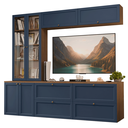 Ver imagem 3 de Estante Sala de Estar com Rack + Cristaleira 230cm Rustic/azul Vik Madesa 01