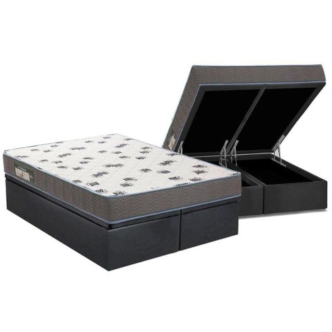 Cama Box Baú Queen: Colchão Espuma D33 Ortobom Light Saúde + Base CRC Suede Gray(158x198)