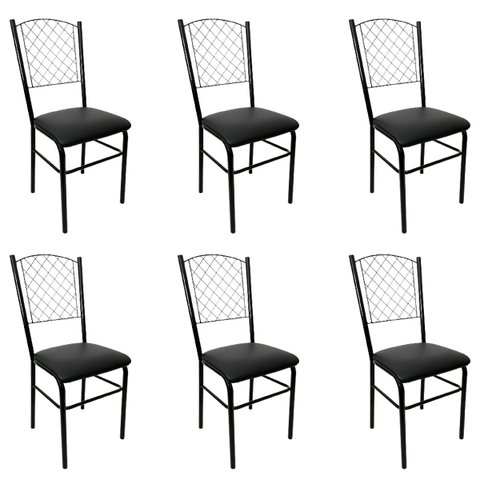 Kit 6 Cadeiras para Cozinha com reforço assento com rebaixe preto encosto de grade Poltronas do Sul 