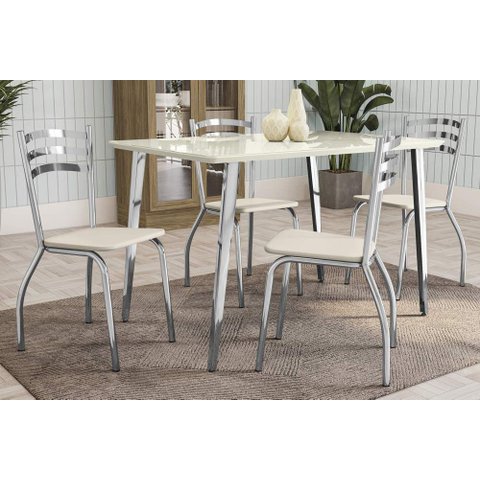Conjunto Sala de Jantar Mesa com 4 Cadeiras Estofadas Cromado 836 Kappesberg Crome Cromado/nude