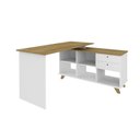 Ver imagem 5 de Escrivaninha Retrô em L Mesa Escritório e Home Office com e Gold 2 Gavetas 5 Nichos 145cm Branco Art