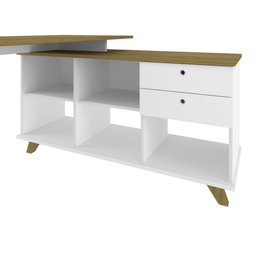 Escrivaninha Retrô em L para Escritório e Home Office com 2 Gavetas e 5 Nichos Gold - 7