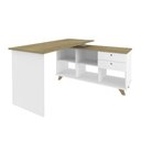 Ver imagem 6 de Escrivaninha Retrô em L Mesa Escritório e Home Office com e Gold 2 Gavetas 5 Nichos 145cm Branco Art