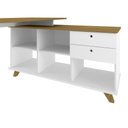 Ver imagem 7 de Escrivaninha Retrô em L Mesa Escritório e Home Office com e Gold 2 Gavetas 5 Nichos 145cm Branco Art