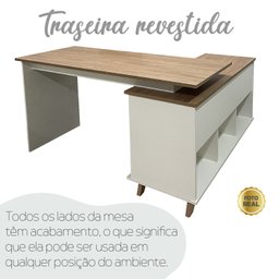 Escrivaninha Retrô em L para Escritório e Home Office com 2 Gavetas e 5 Nichos Gold - 19