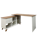 Ver imagem 3 de Escrivaninha Retrô em L Mesa Escritório e Home Office com e Gold 2 Gavetas 5 Nichos 145cm Branco Art