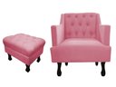 Ver imagem 1 de Kit Poltrona Decorativa Julia + Puff Luis Xv Suede Rosa Pés Madeira Ms Decor