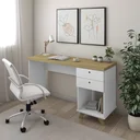 Ver imagem 1 de Escrivaninha Mesa Escritório Retrô Sky Home Office 2 Gavetas 135cm Olmo e Branco Artany