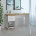 Ver imagem 5 de Escrivaninha Mesa Escritório Retrô Sky Home Office 2 Gavetas 135cm Olmo e Branco Artany