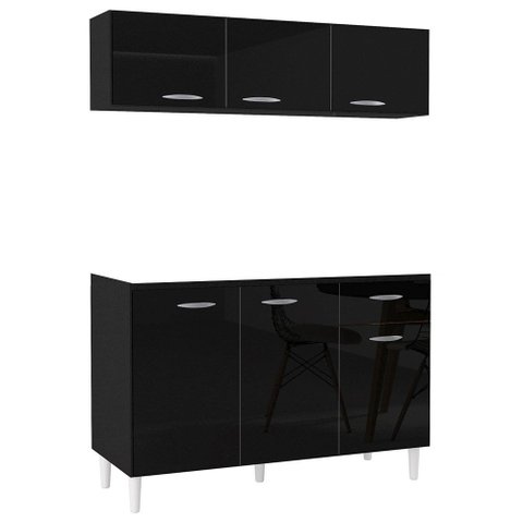 Armário Aéreo com Balcão Gabinete de Pia 120cm sem Tampo Classic P11 Preto - Mpozenato