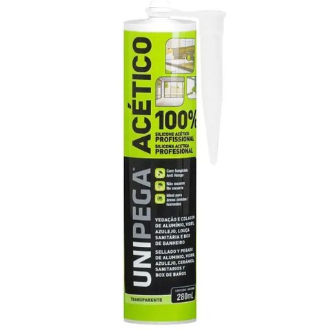 Silicone Acético 100% Profissional Incolor Vedação Colagem Pia Box 280ml Unipega