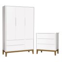 Ver imagem 1 de Jogo de Quarto Infantil Guarda Roupa 3 Portas e Cômoda 3 Gavetas Classic Branco Fosco com Pés Amadei