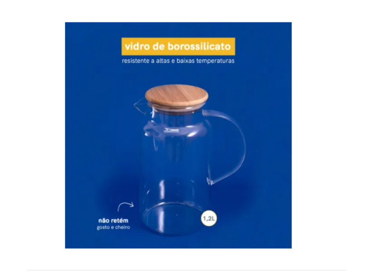 JARRA DE VIDRO BOROSSILICATO C/ TAMPA DE BAMBU E INOX 1,2L - 3